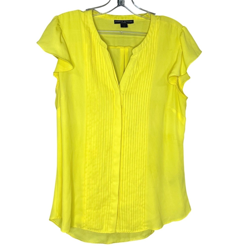 Simply Styled MEDIUM Neon Yellow‎ Pintuck Flutter Sleeve Blouse  Business Casual